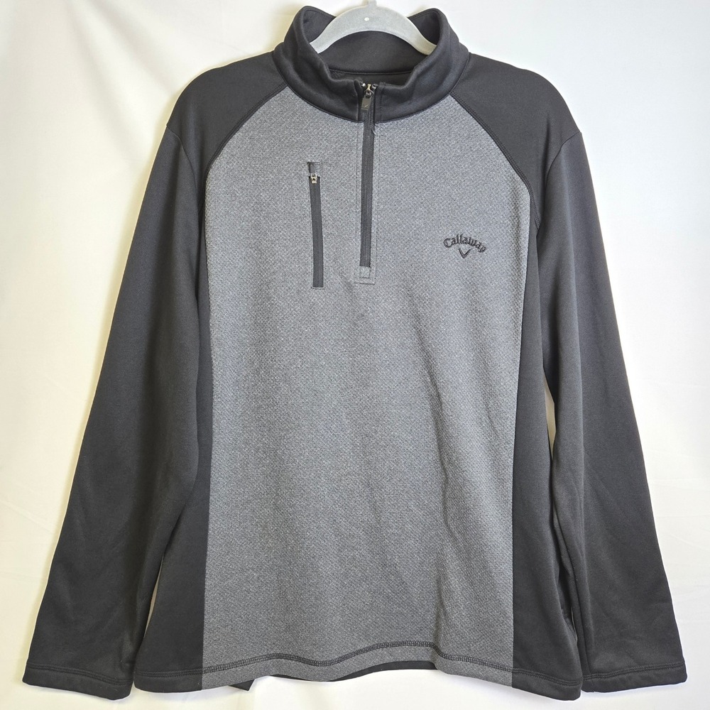 Callaway Two Tone Quarter Zip Pullover Pockets Black Gray Large READ
